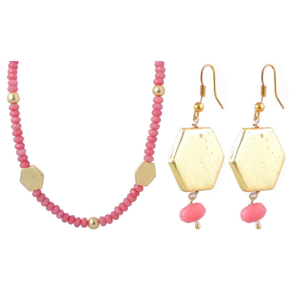 Semi-Precious Stones Copper Jewel Pink Set